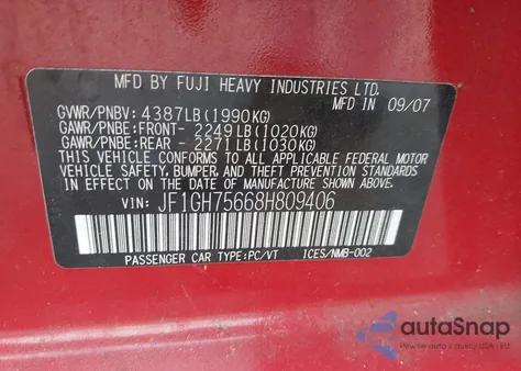 2008 Subaru Impreza Wrx Premium from USA, damaged, VIN JF1GH75668H809406